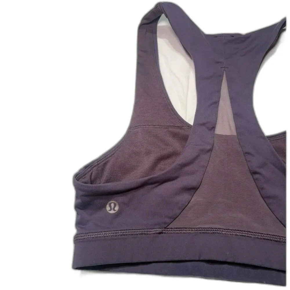 lululemon Invigorate Bra Size 6 Deep Plum Purple Mesh Racerback No Pads